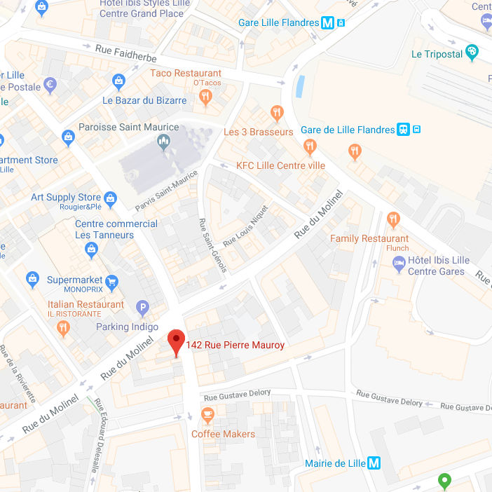 Carte de Lille centre, librairie des Quatre chemins rue Pierre Mauroy